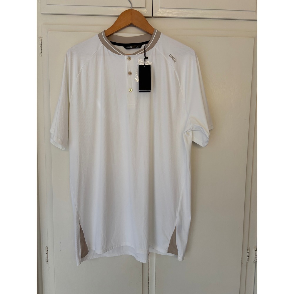UNRL Condor Polo Short Sleeve Shirt White-Sand Tan Athletic Fit XL New